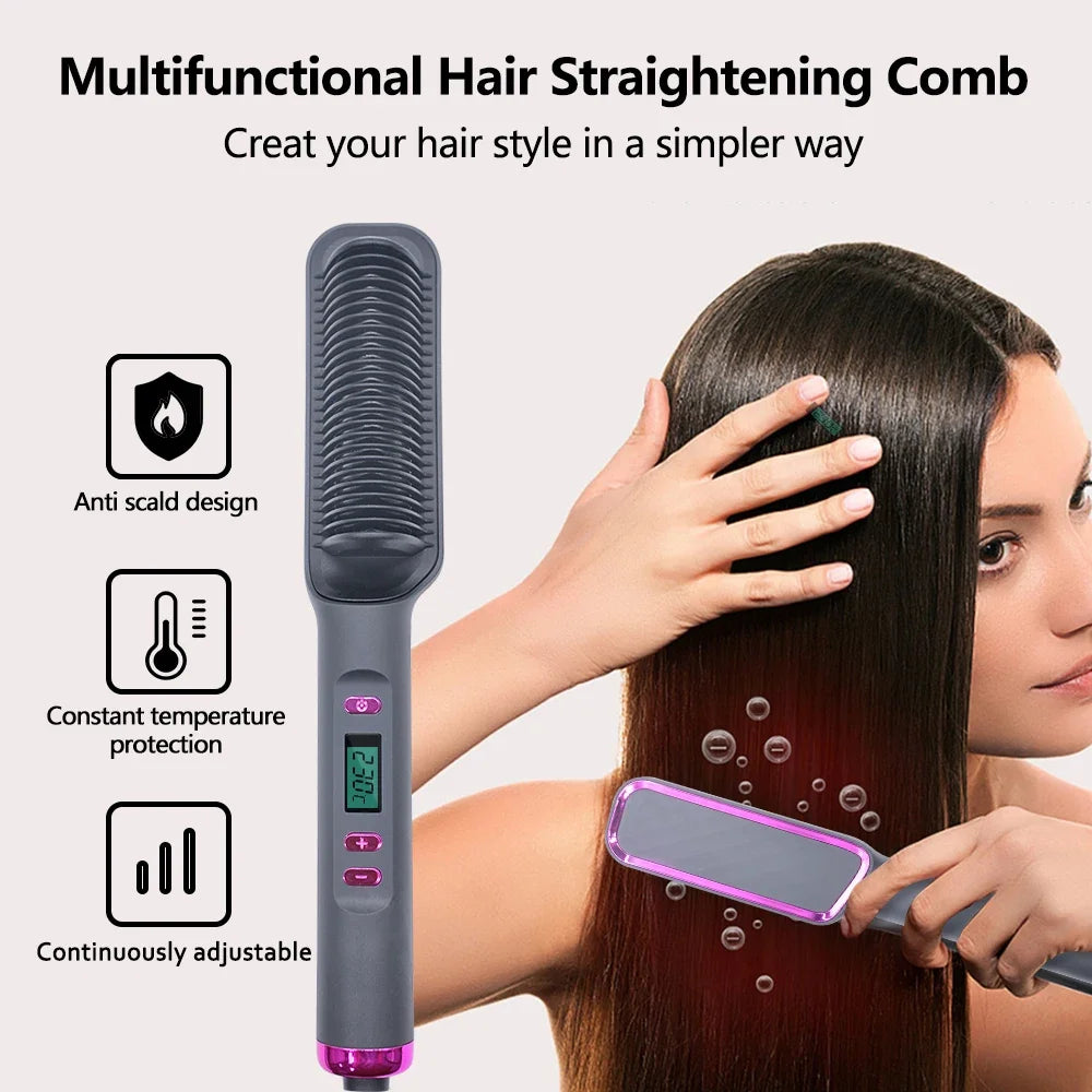 Electric Hot Comb Straight Hair Straightener Comb Straightening Brush Negative Ion Multifunctional Anti-Scalding Styling Tool