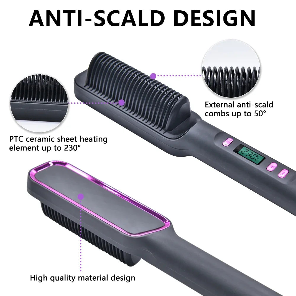 Electric Hot Comb Straight Hair Straightener Comb Straightening Brush Negative Ion Multifunctional Anti-Scalding Styling Tool